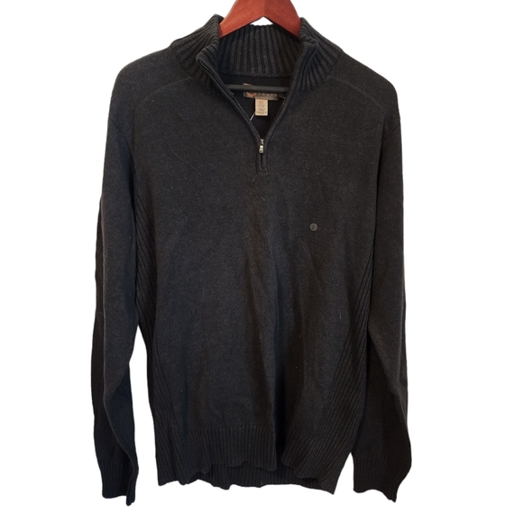 NEW GH Bass Earth Charcoal Riverstone Mock Neck 1/4 Zip Ribbed Side Sweater - Picture 1 of 7
